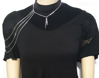 3 Strand Double Spike Dangle Necklace Shoulder Chain Available in 6 Color Choices