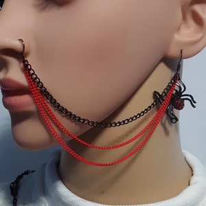 Red Rubied Spider Black and Red 3-Strand Nose Chain