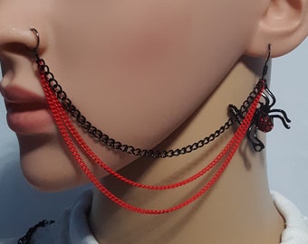 Red Rubied Spider Black and Red 3-Strand Nose Chain