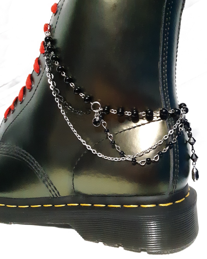 Jet Black Crystals With Black Bead Chain and Silver Chain Boot Chain - Etsy