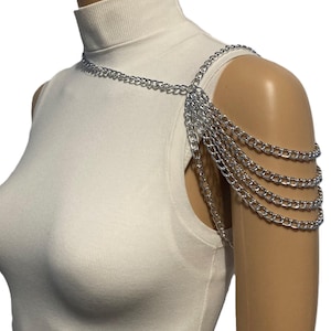 4 Strand Single Side Shoulder Chain Available in Silver or Gold