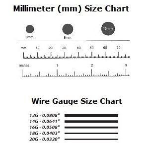 K&ouml;nnte beinhalten: Ein Diagramm, das verschiedene Gr&ouml;&szlig;en in Millimetern und Zoll zeigt, mit einem Lineal, das in Millimetern und Zoll markiert ist. Das Diagramm zeigt auch Drahtst&auml;rken in Zoll, wobei jede Drahtst&auml;rke durch eine schwarze Linie dargestellt wird.