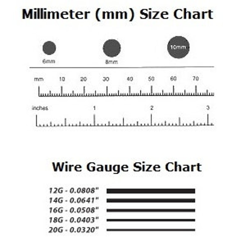 K&ouml;nnte beinhalten: Ein Diagramm, das verschiedene Gr&ouml;&szlig;en in Millimetern und Zoll zeigt, mit einem Lineal, das in Millimetern und Zoll markiert ist. Das Diagramm zeigt auch Drahtst&auml;rken in Zoll, wobei jede Drahtst&auml;rke durch eine schwarze Linie dargestellt wird.