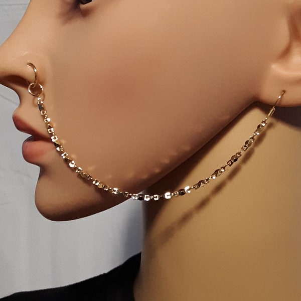 18k Gold Filled Gold Nugget Link Chain Nose to Ear Chain