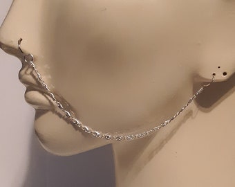Silver Scroll-Link Nose to Ear Chain In Single or Double Chains by Reaction Body Chains