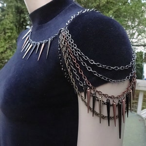 Mixed Metal Spiked Shoulder Chain Necklace Also Available in Solid Colors