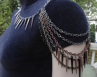 Mixed Metal Spiked Shoulder Chain Necklace Also Available in Solid Colors