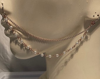 2-Strand Curb Chain with White Glass Pearl Bead Chain Nose Chain Available in 3 Colors