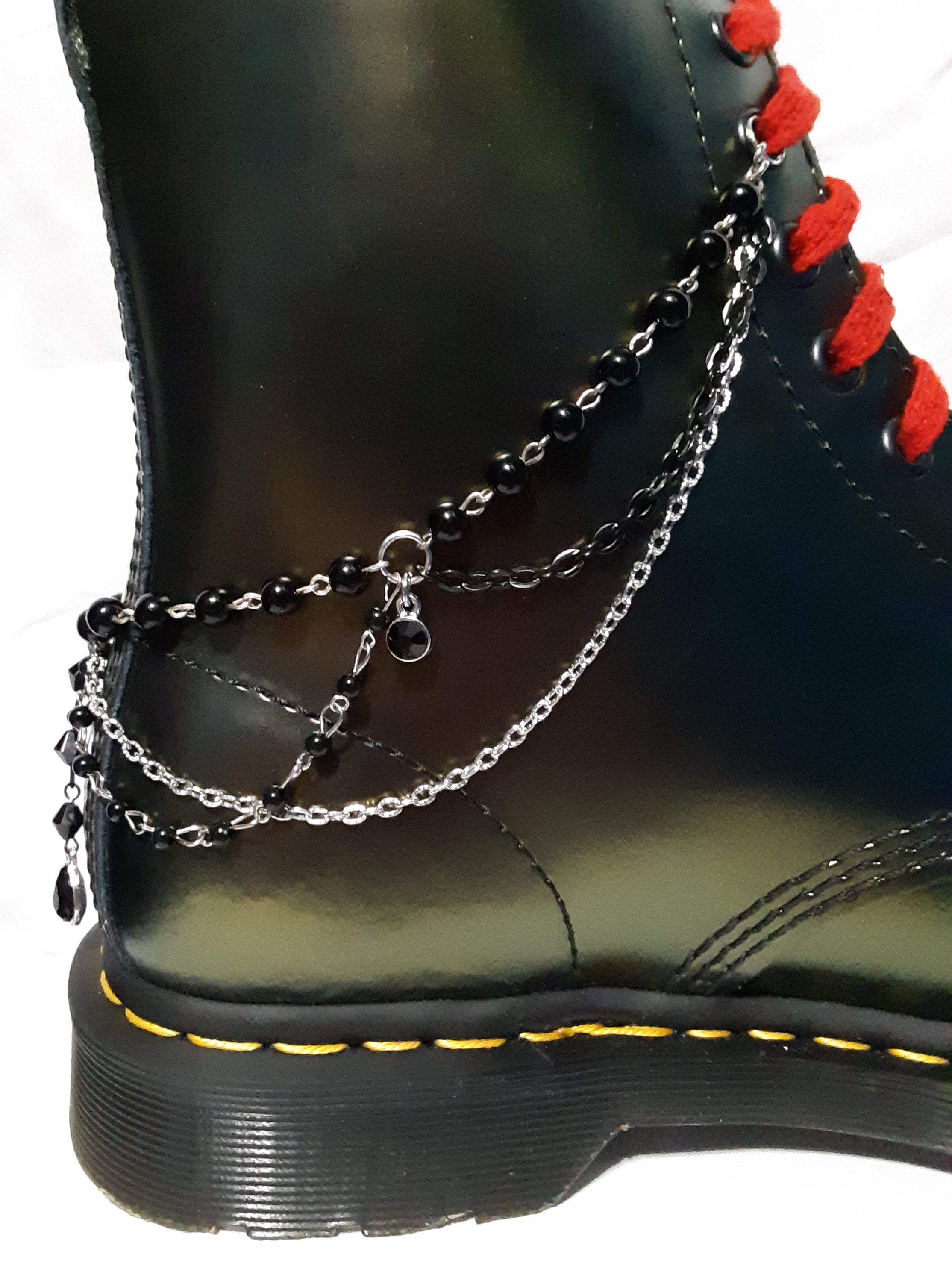 Jet Black Crystals With Black Bead Chain and Silver Chain Boot Chain - Etsy