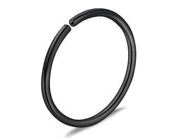 Black 18g Steel Nose or Ear Hoop Available in 6mm, 8mm, 10mm or 12mm