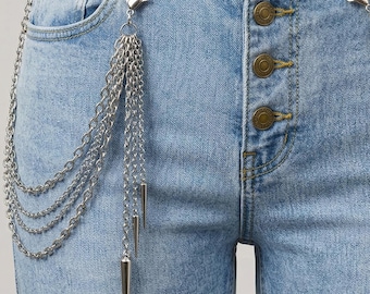 4-Strand Spiked Belt Loop Pants Chain Available in 4 Colors