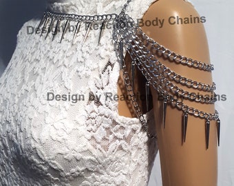 Spiked All Around Single Side Shoulder Chain Available in Silver or Gold