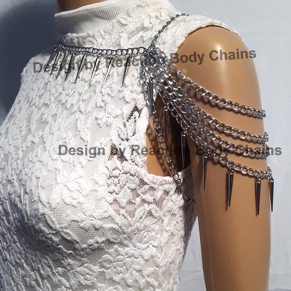 Spiked All Around Single Side Shoulder Chain Available in Silver or Gold