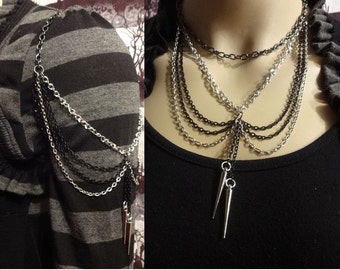 Draped Warrior Spikes Shoulder Chain to Necklace - 2 Looks in 1