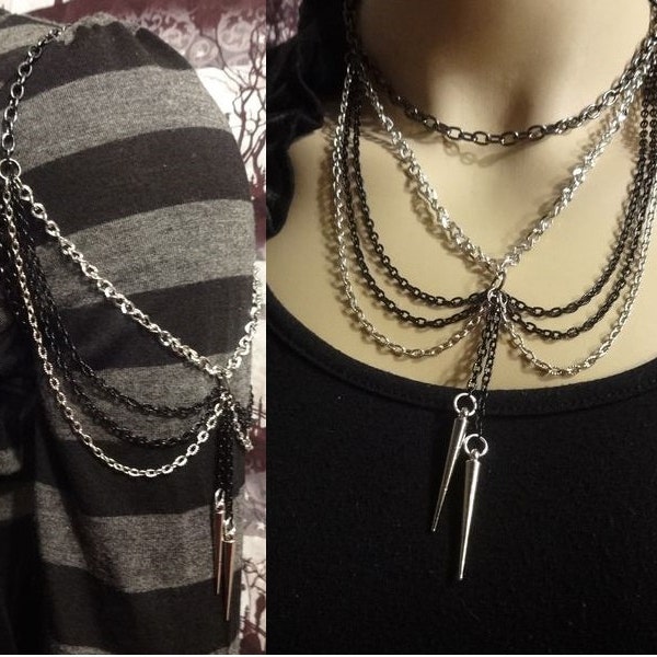 Draped Warrior Spikes Shoulder Chain to Necklace - 2 Looks in 1
