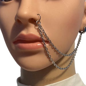 2-Strand Clip-On Thick Ear Cuff to Nose Chain In Steel