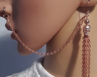 1-Strand Rose Gold with Skull and Tassel Nose to Ear Chain