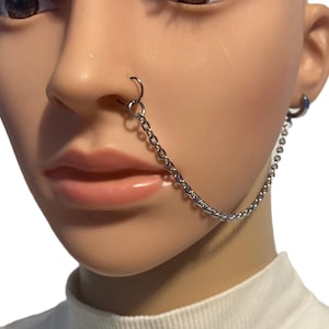 1-Strand Clip-On Thick Ear Cuff to Nose Chain In Steel