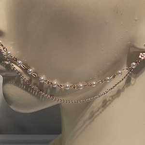 2-Strand White Glass Pearl Bead Chain and Curb Chain Nose Chain Available in 3 Colors