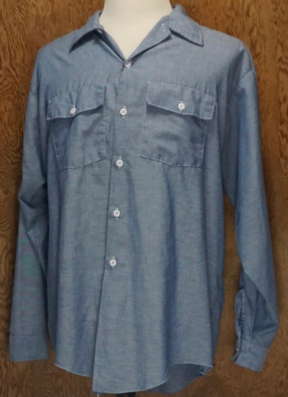 Vintage 1980’s Dickie's Chambray Work Shirt XL Button… - Gem