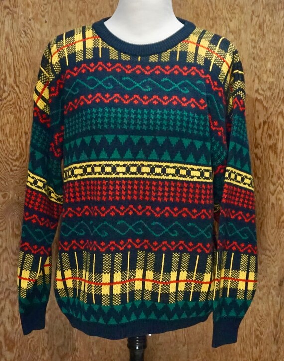 Vintage 80's Geometric Print Womens Sweater Acryli