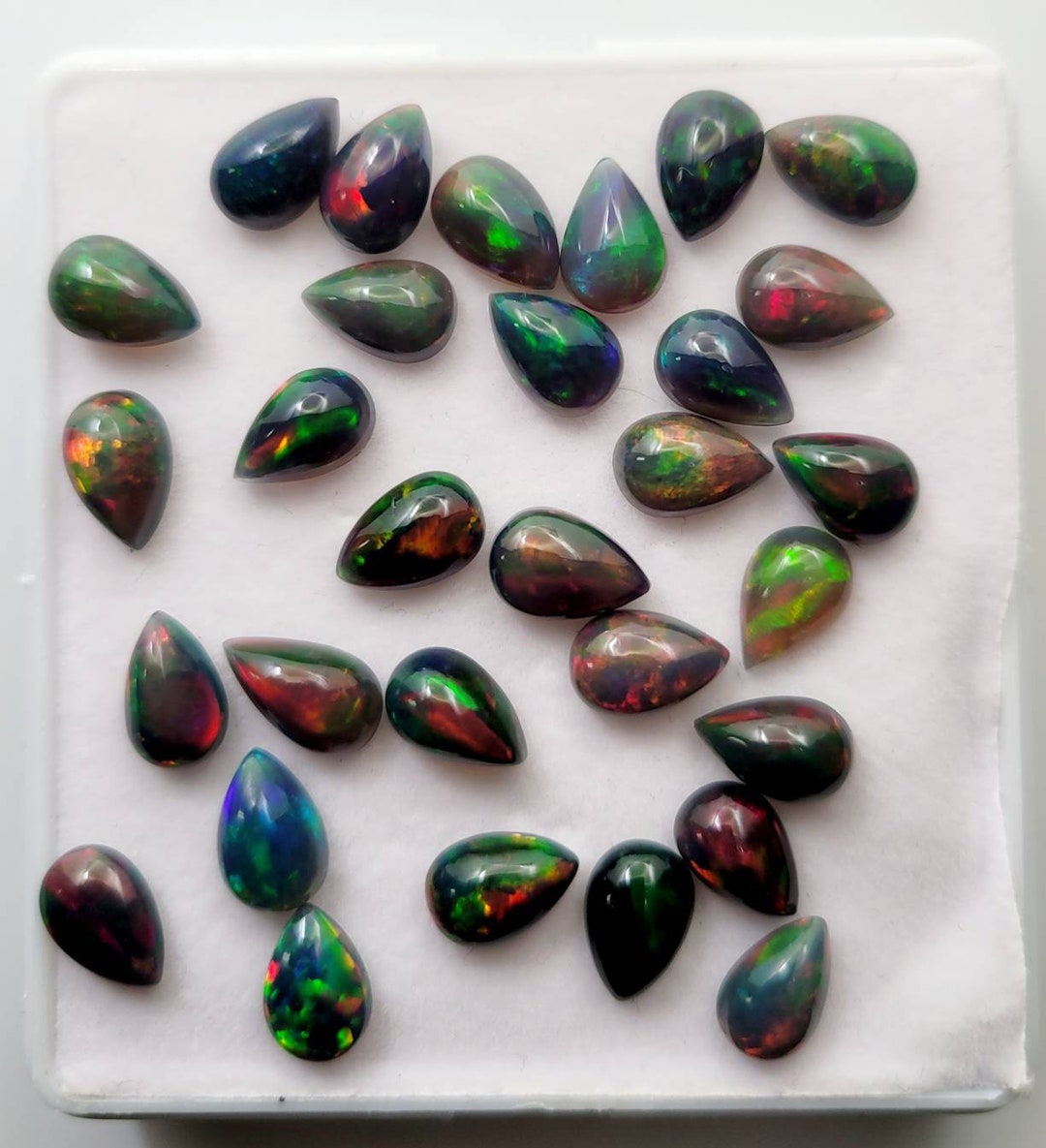 Ethiopian Black Opal 9mm X 6mm Pear Cabochons Loose Black Opals Genuine