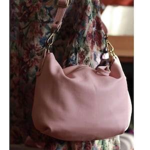 Sac en cuir d'agneau souple, cuir d'agneau italien Borla rose poudré, petit sac hobo