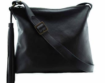 Black bag purse, crossbody leather bag / Soho/ black leather crossbody bag purse, black bag leather, black leather bag with tassel