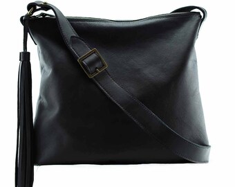 Black bag purse, crossbody leather bag / Soho/ black leather crossbody bag purse, black bag leather, black leather bag with tassel