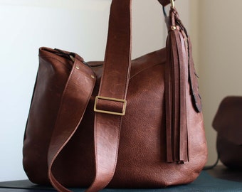 Bruine tas leer, bruine leren tas crossbody, hobo tas leer, bruine tas, echte leren tas Demilune