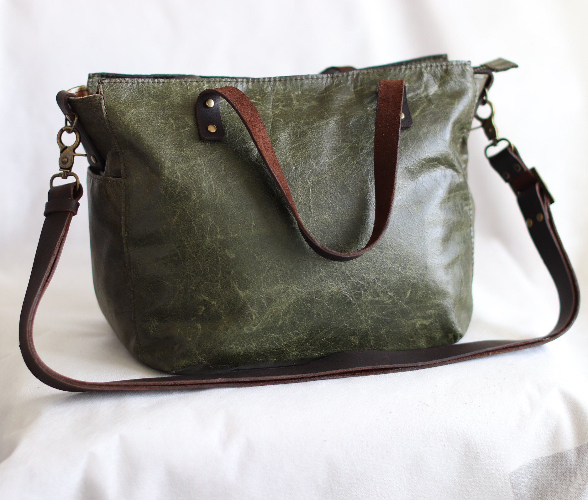 Olive Green Leather Tote Bag for Women Crossbody Leather Bag Etsy