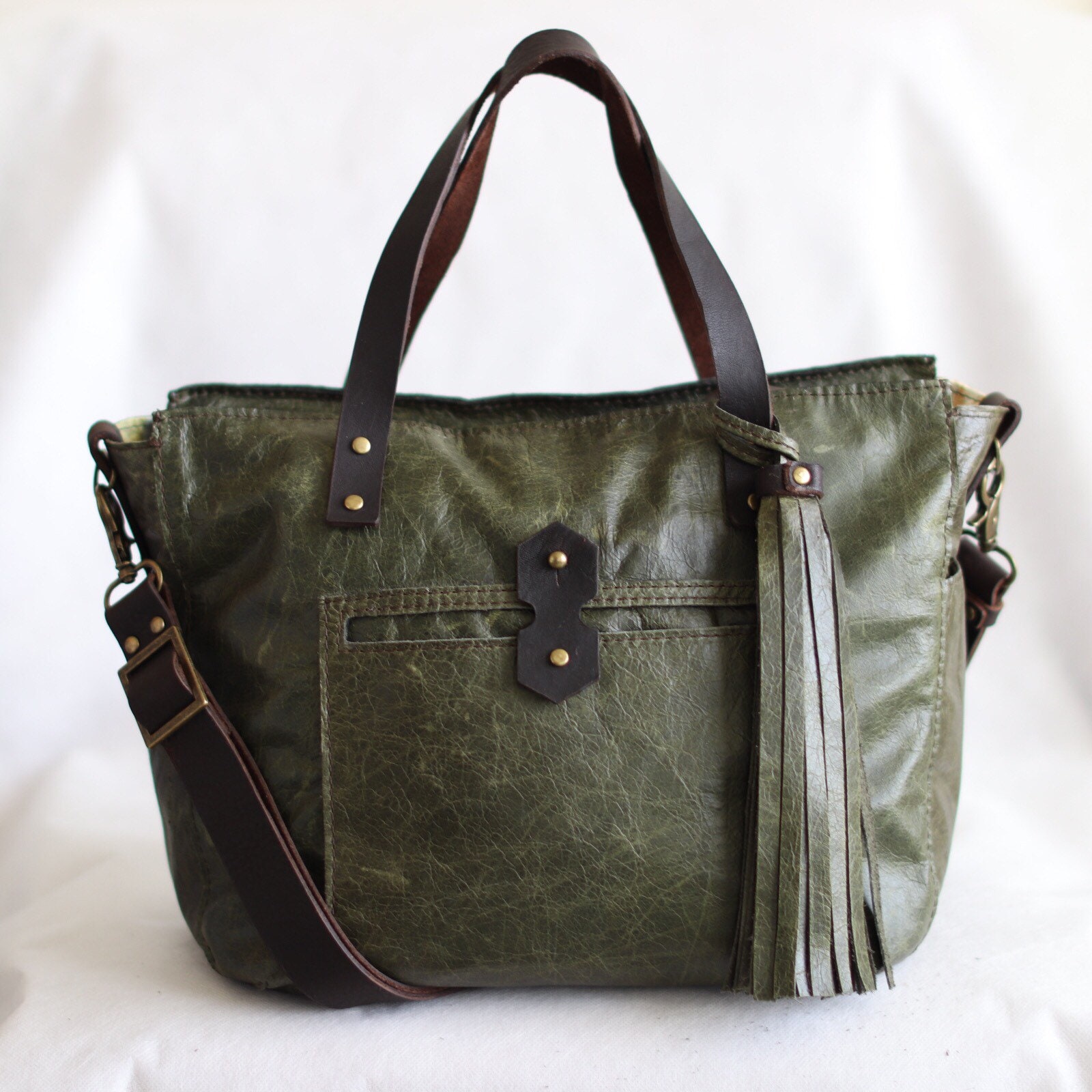 Olive Green Leather Tote Bag for Women Crossbody Leather Bag Etsy
