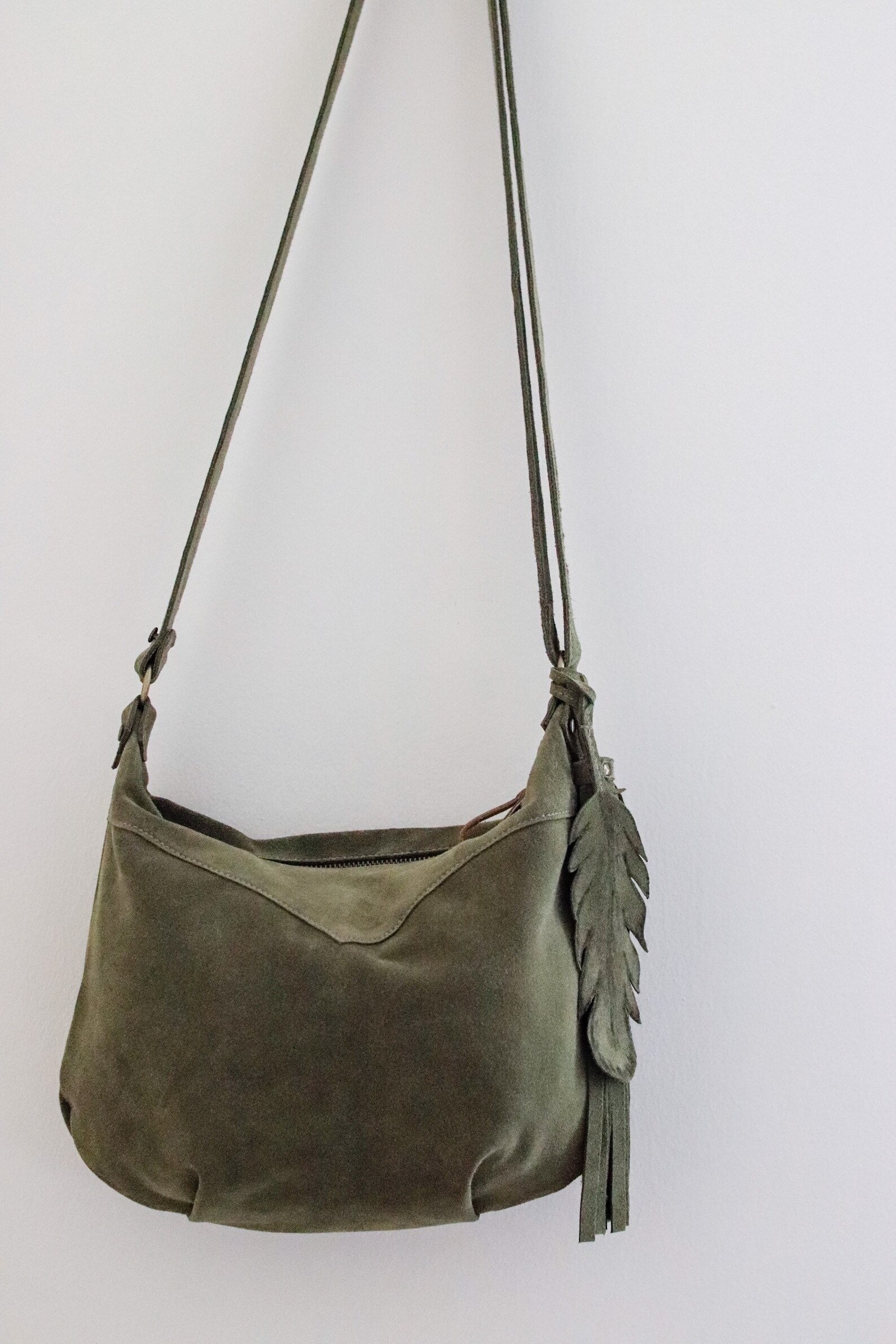 Olive Moss Bag Medium Size Hobo Bag Suede Leather Crossbody Etsy