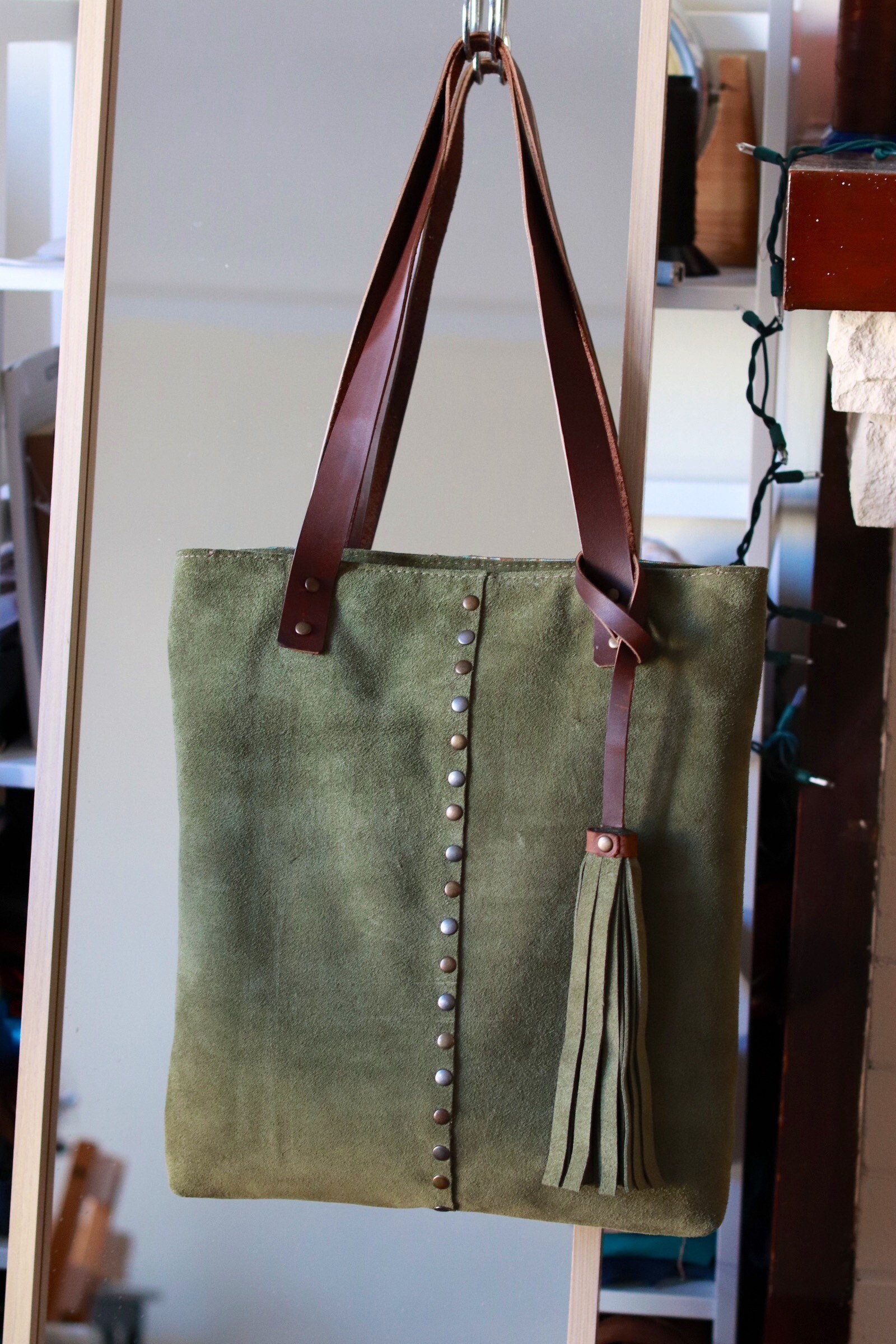 Straw Tote Bag with Top Handle - Sage Green - Accessories