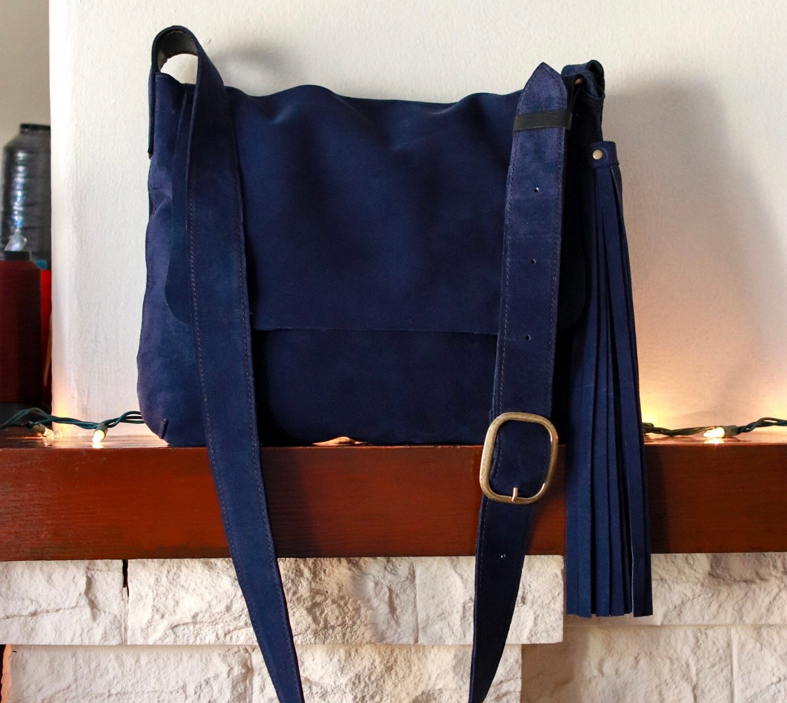 Fauré Le Page - Hands on 17 Shoulder Bag - Paris Blue Scale Canvas & Navy Leather