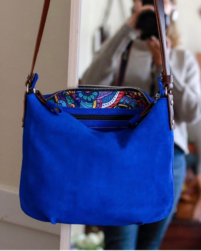 Blue Bag Suede Leather Crossbody Bag Blue Bag Leather Blue Etsy