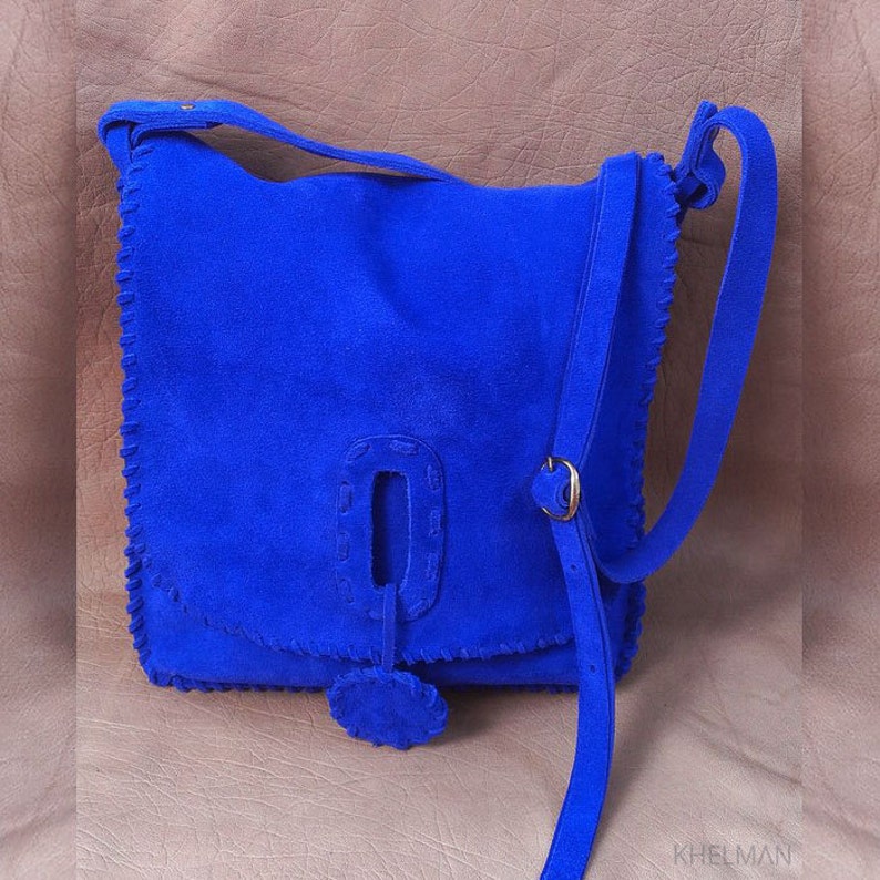 blue suede crossbody bag