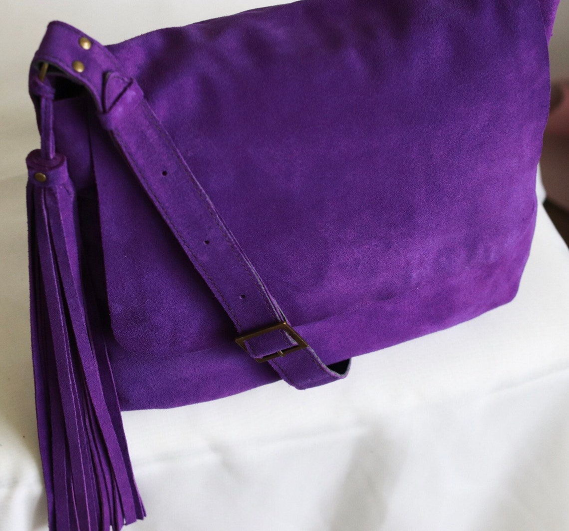 Purple Bag Crossbody Purple Suede Bag Custom Bag Leather - Etsy