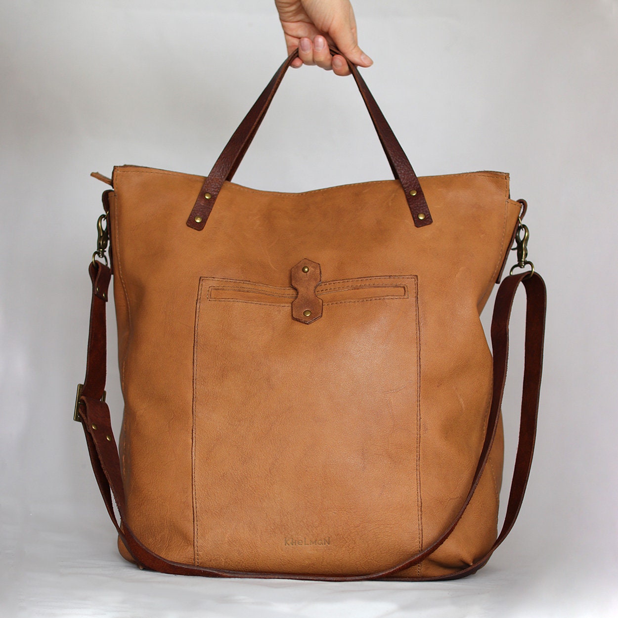small brown leather tote bag