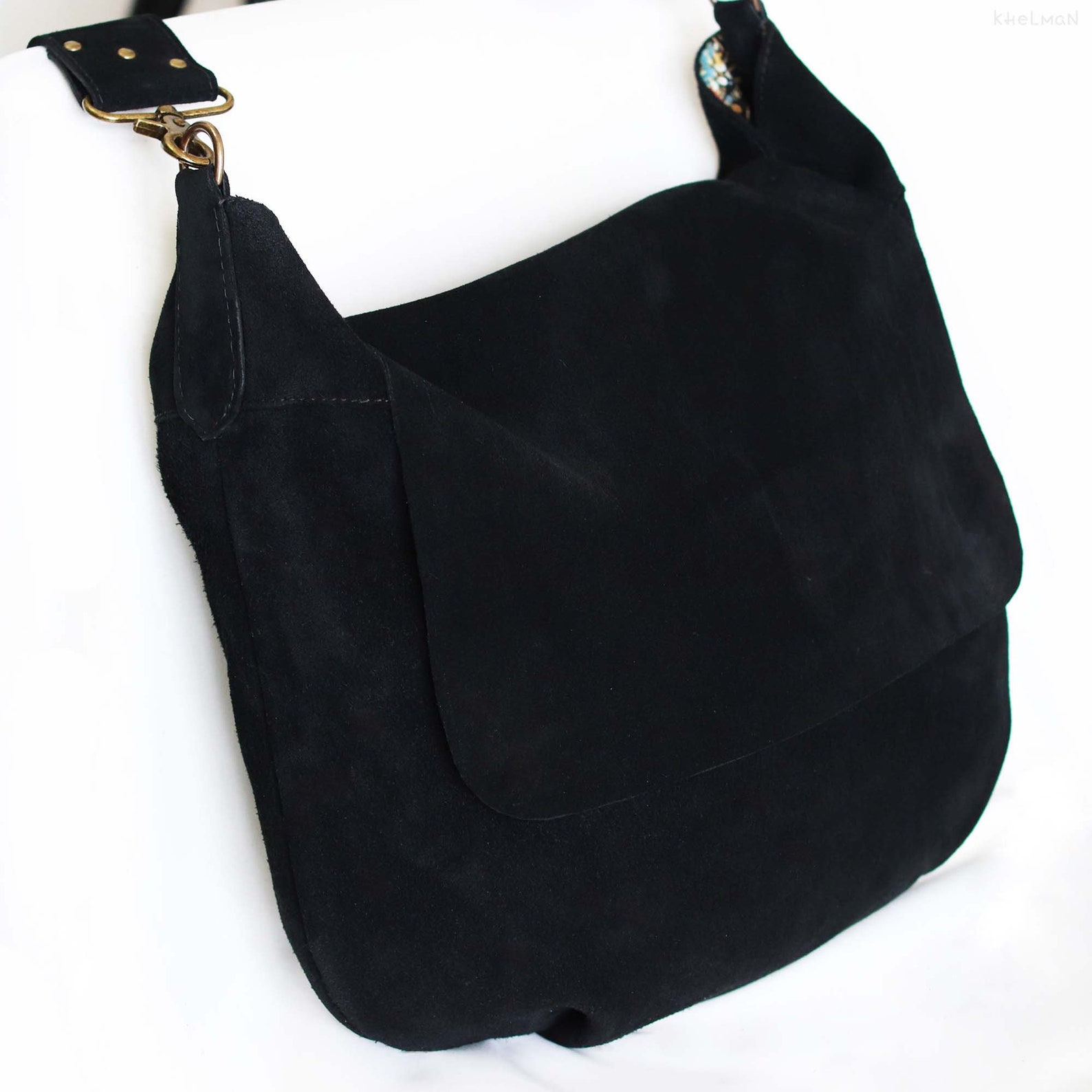Large Hobo Bag With Flap Black Suede Hobo Bag Crossbody Hobo Etsy Sweden