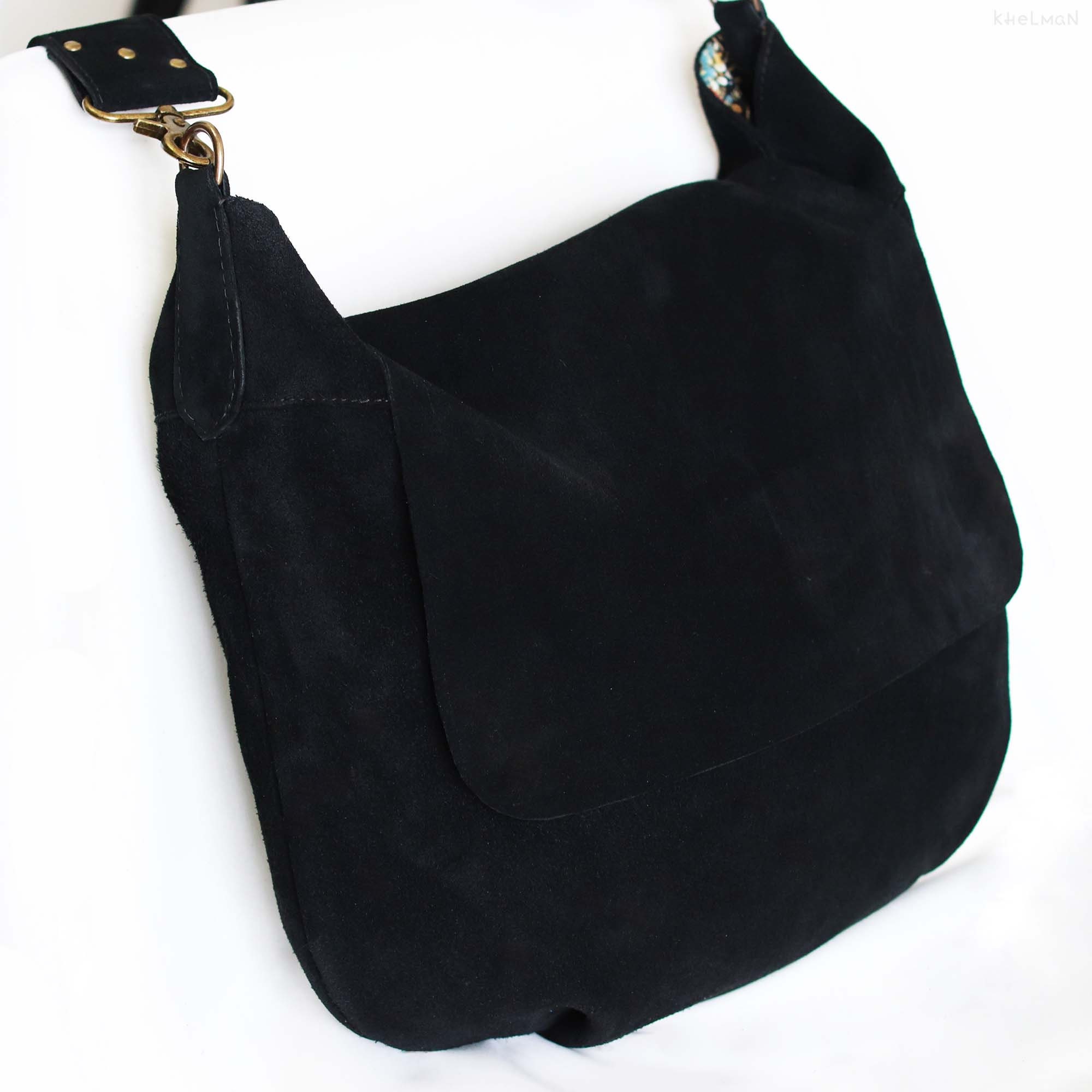 Large Hobo Bag With Flap Black Suede Hobo Bag Crossbody Hobo Etsy Sweden