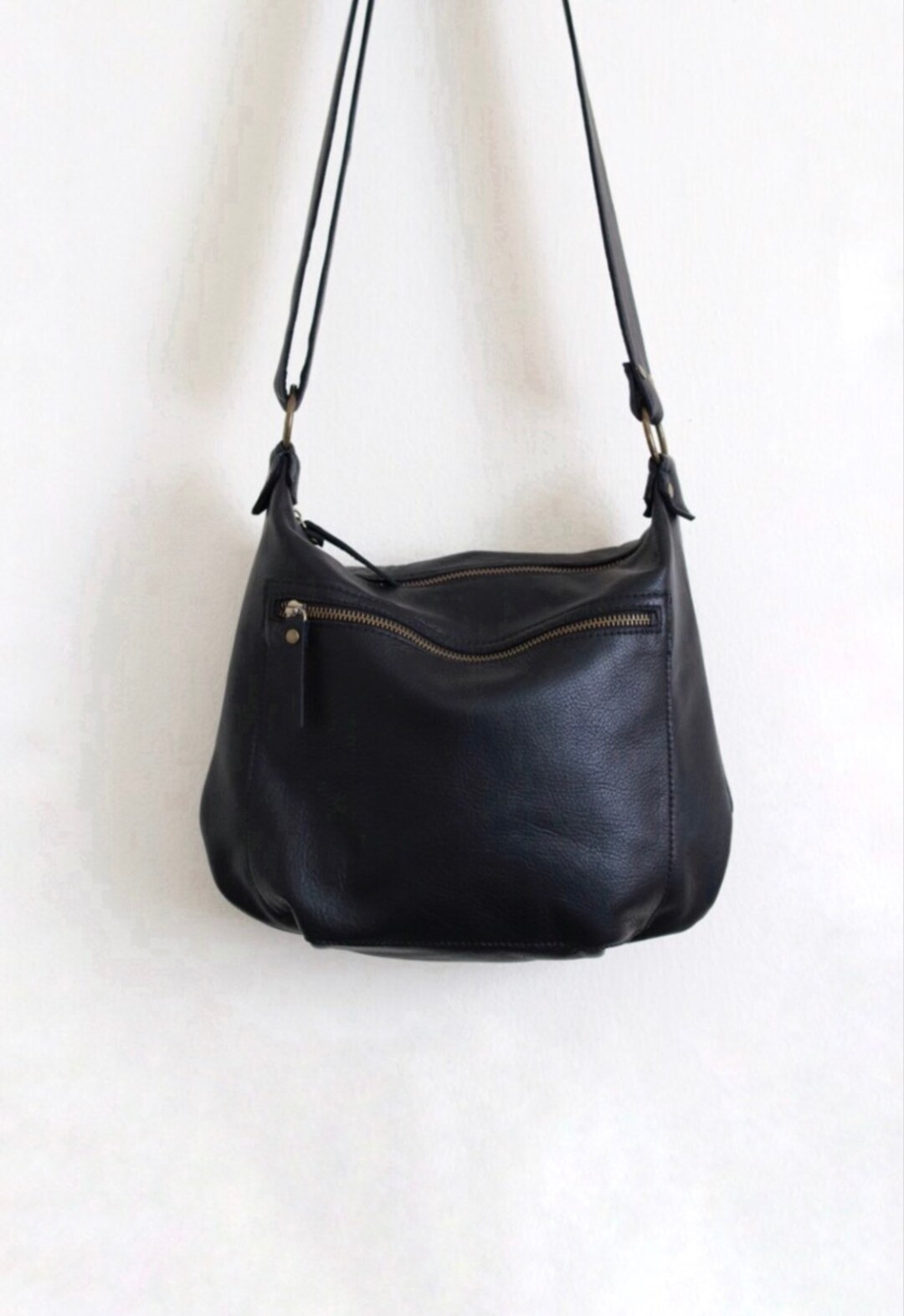 Black Leather Bag, Hobo Bag Crossbody Demilune - Etsy