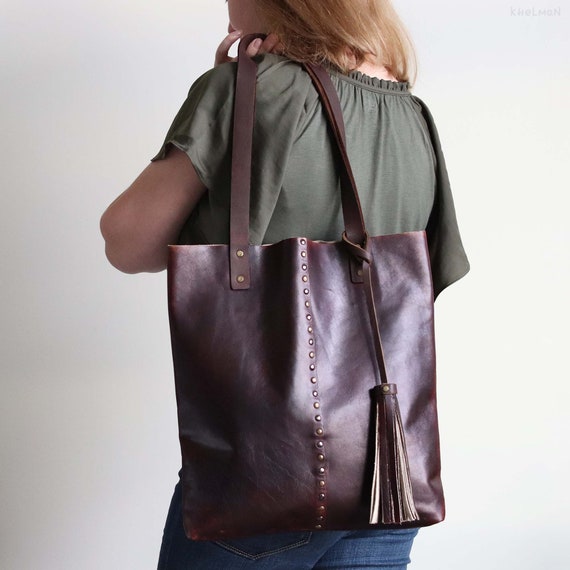 Mahogany brown leather tote bag women Francesca shopper | Etsy