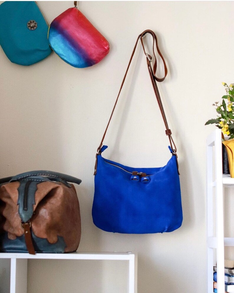 Blue Bag Suede Leather Crossbody Bag Blue Bag Leather Blue Etsy