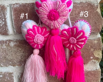 Pink Heart Hand Embroidered Tassle
