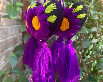 Purple and Black Heart Hand Embroidered Tassle