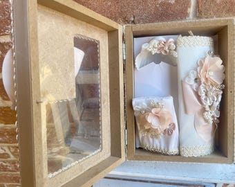 Baptism Candle Set with Decorated Box