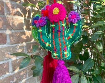 Cactus Hand Embroidered Tassle