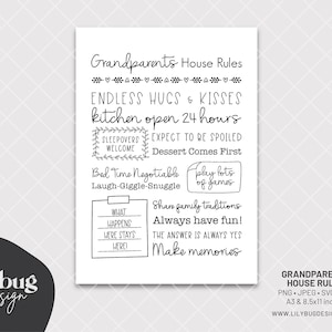 Reglas de la casa de los abuelos Póster Regalo de abuelos - SVG Pdf PNG Archivos JPG, así como impresión digital A3 y 8.5x11