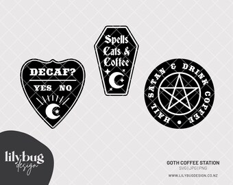 Goth Black Witch Spell Coffee Station Design Files - SVG PNG JPEG with print and cut sitcker files